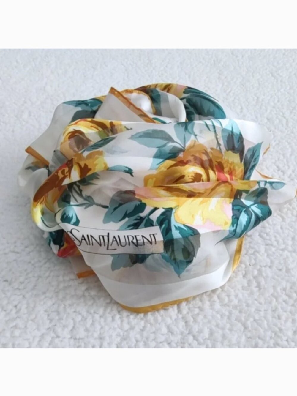 YSL vintage 70s 80s floral silk chiffon large scarf EUC